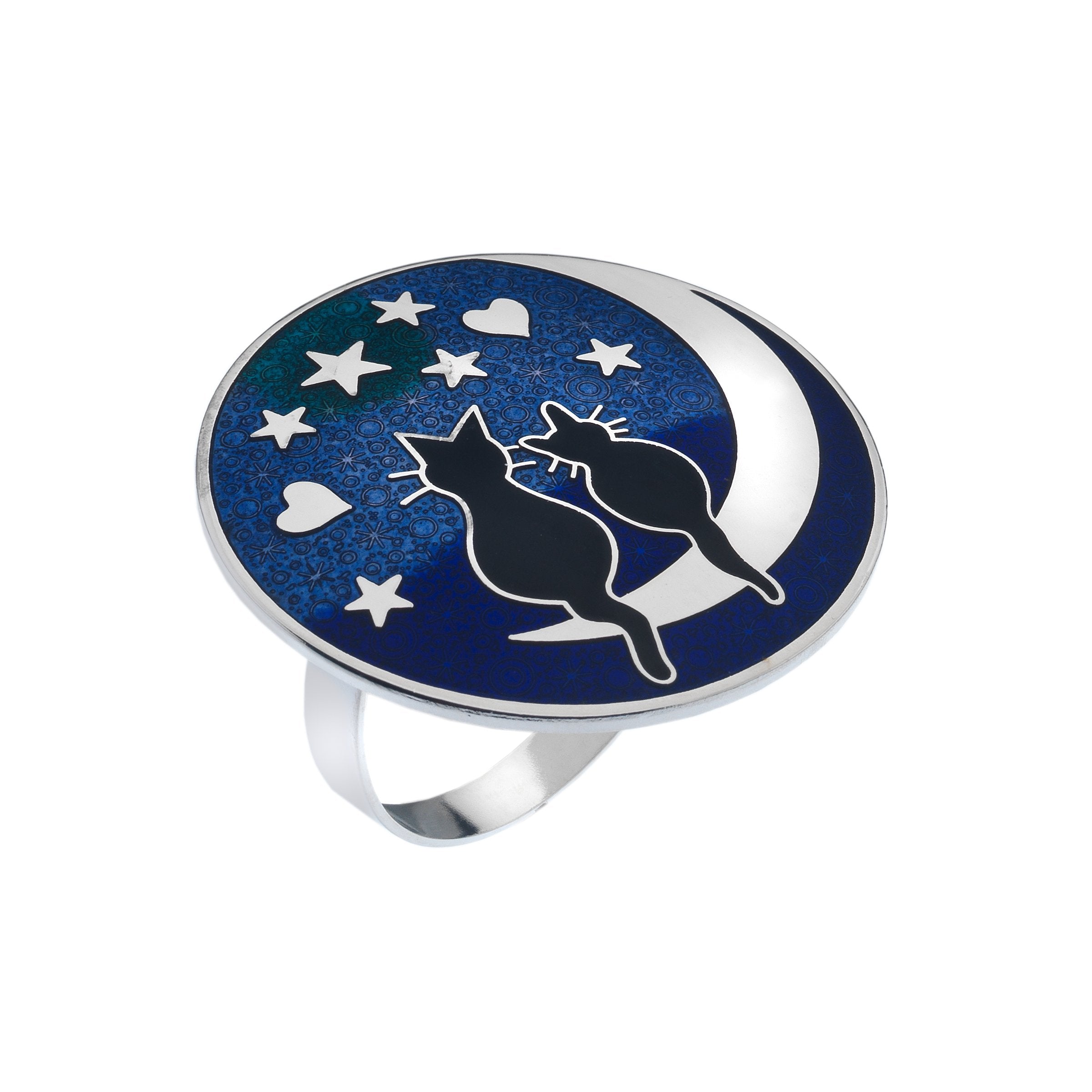 Black Cats on the Moon Scarf Ring